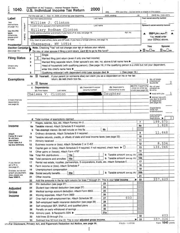 2000 U.S. Individual Income Tax Return - Page 1