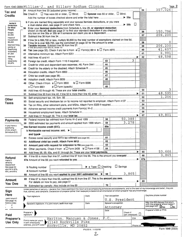 2000 U.S. Individual Income Tax Return - Page 2