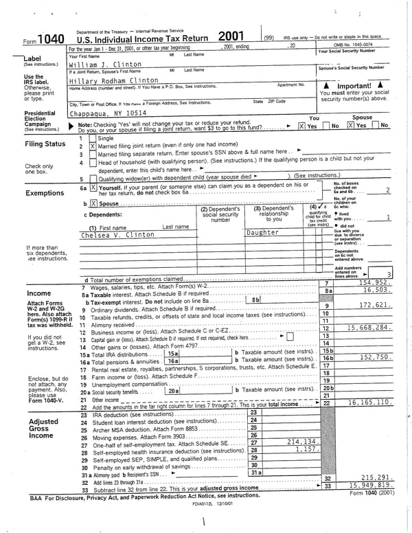 2001 U.S. Individual Income Tax Return - Page 1