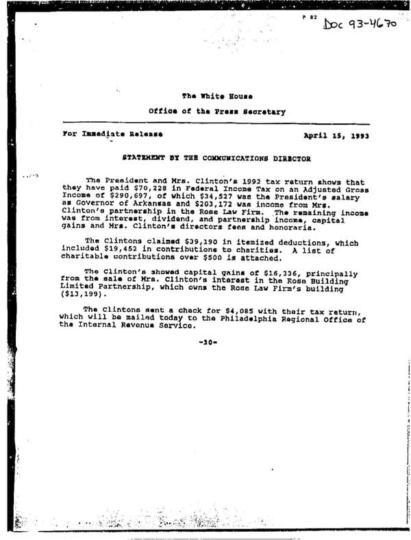 1992 U.S. Individual Income Tax Return (B_Clinton_1992) - Page 1