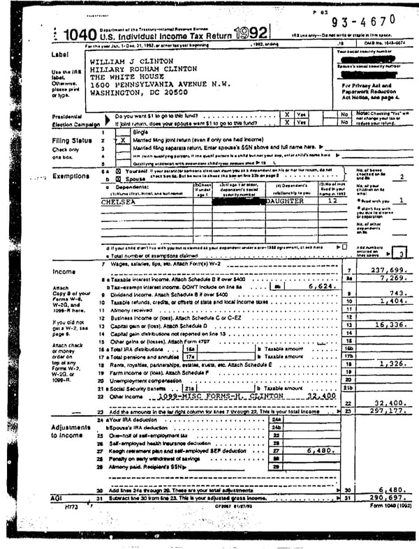 1992 U.S. Individual Income Tax Return (B_Clinton_1992) - Page 2