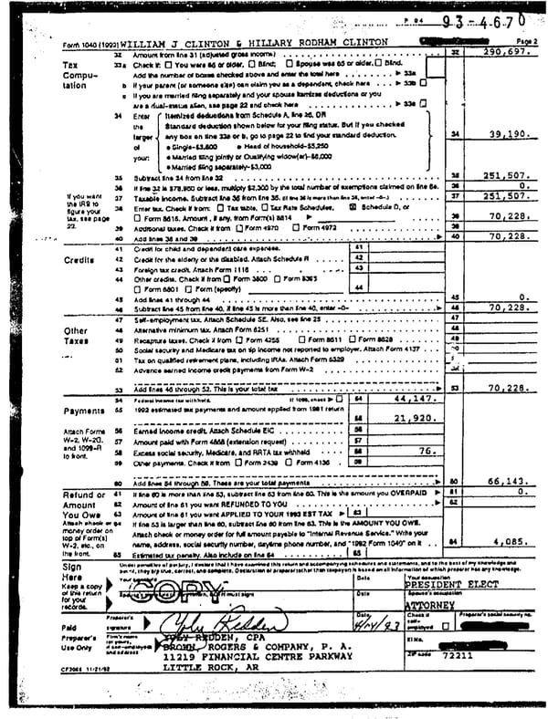 1992 U.S. Individual Income Tax Return (B_Clinton_1992) - Page 3