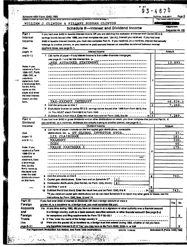 1992 U.S. Individual Income Tax Return (B_Clinton_1992) - Page 6