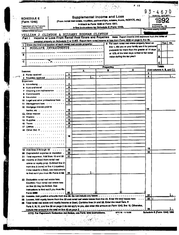 1992 U.S. Individual Income Tax Return (B_Clinton_1992) - Page 11