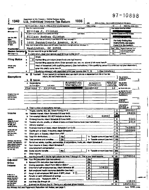 1996 U.S. Individual Income Tax Return (B_Clinton_1996) - Page 2