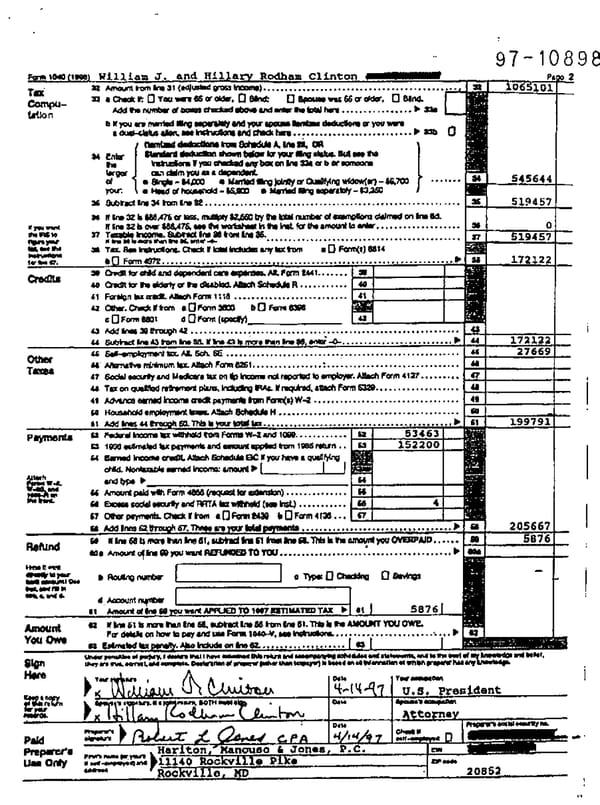 1996 U.S. Individual Income Tax Return (B_Clinton_1996) - Page 3