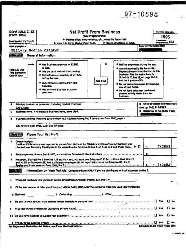 1996 U.S. Individual Income Tax Return (B_Clinton_1996) - Page 6