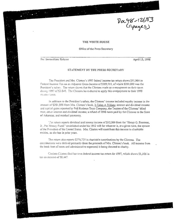 1997 U.S. Individual Income Tax Return (B_Clinton_1997) - Page 1