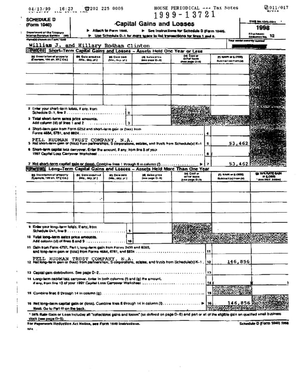 1998 U.S. Individual Income Tax Return (B_Clinton_1998) - Page 10