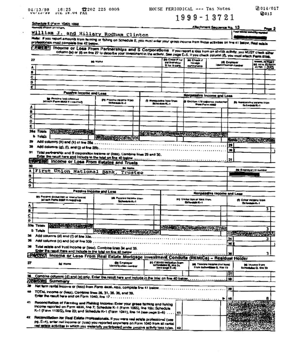 1998 U.S. Individual Income Tax Return (B_Clinton_1998) - Page 13