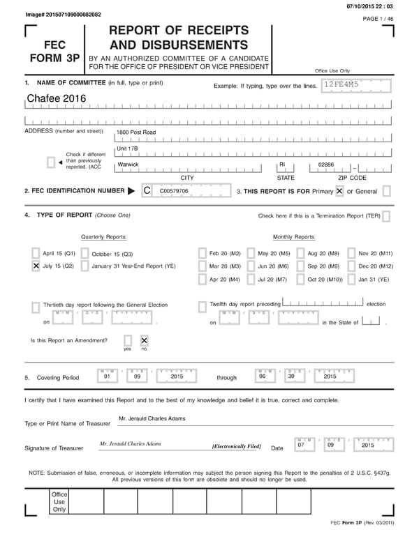 Chafee July Quarterly 2015 - Page 1