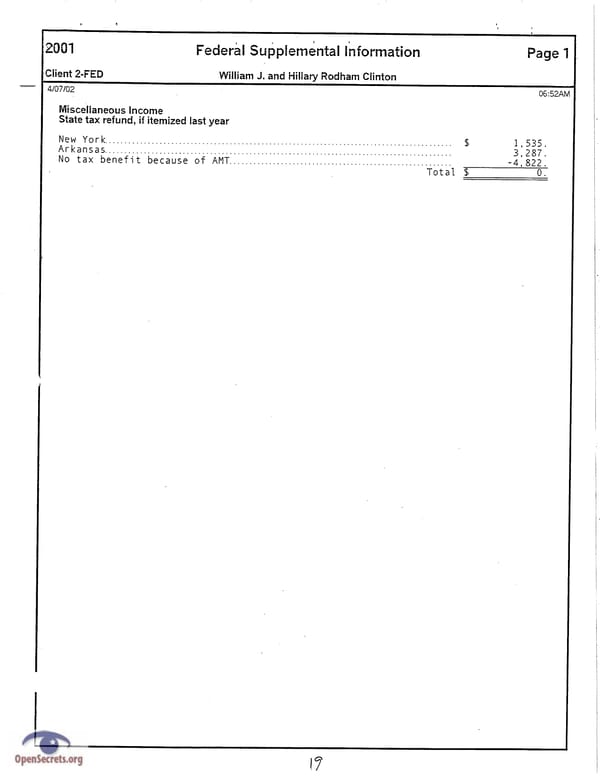 Clintons Tax Return 2001 - Page 19