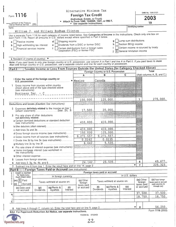 Clintons Tax Return 2003 - Page 22