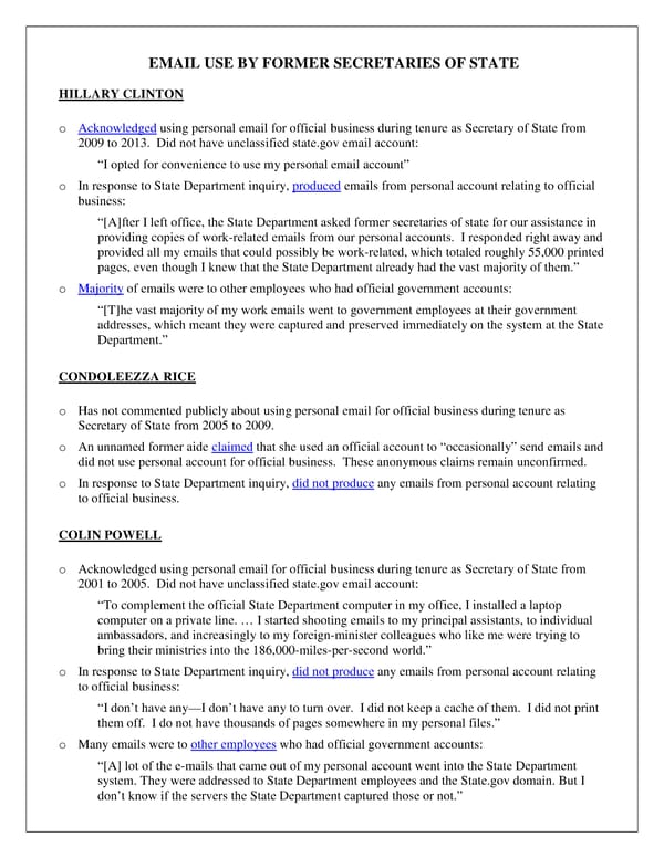 Fact Sheet - Clinton-Powell-Rice Email Usage - Page 1