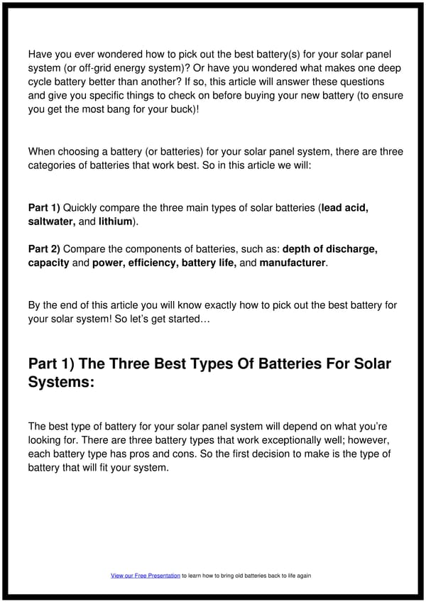 How To Pick Out The Best Battery For a Solar Panel System, Battery Bank, or Off-Grid System - Page 2