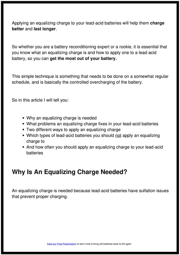 What Is An Equalizing Charge, Why Is It Needed, And How to Apply One To a Lead Acid Battery - Page 2