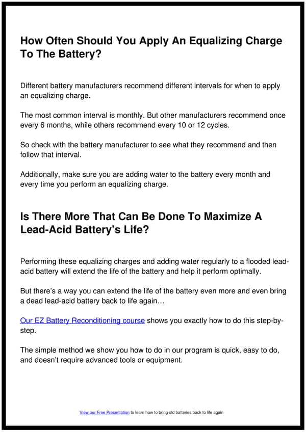 What Is An Equalizing Charge, Why Is It Needed, And How to Apply One To a Lead Acid Battery - Page 7