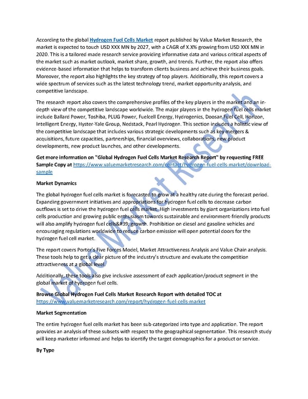 Hydrogen Fuel Cells Market Size, Industry Outlook and Forecast to 2027 - Page 1