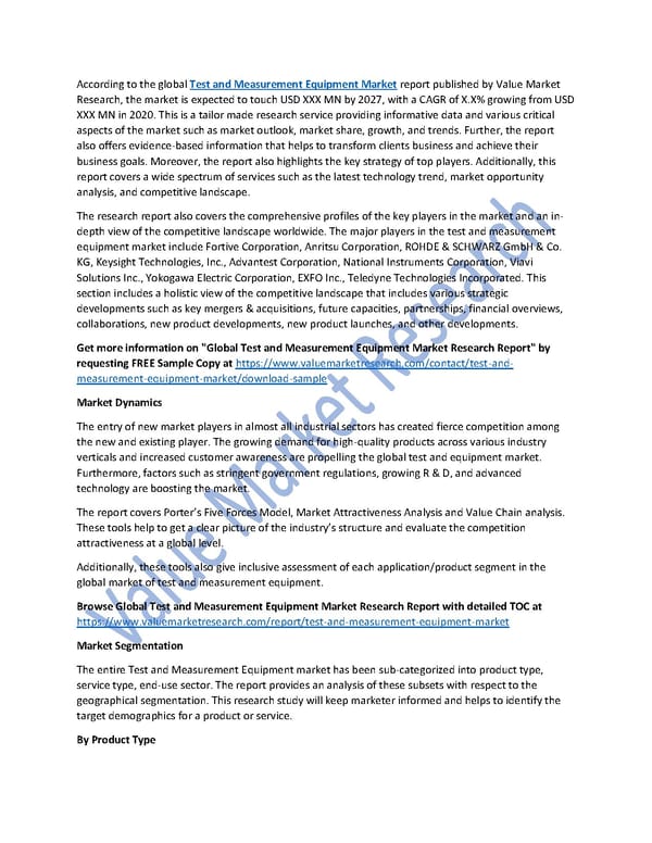 Test and Measurement Equipment Market Size, Key Players & Global Forecast Report to 2027 - Page 1