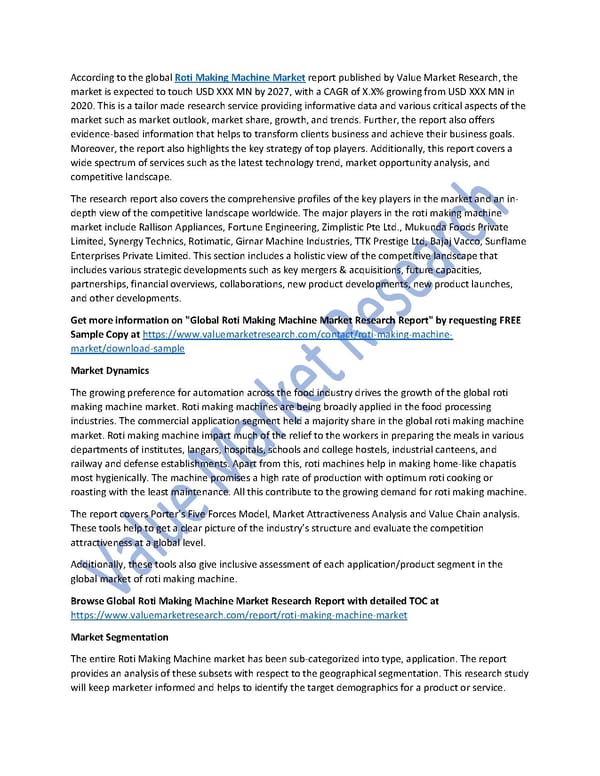 Roti Making Machine Market Size, Key Players & Global Forecast Report to 2027 - Page 1