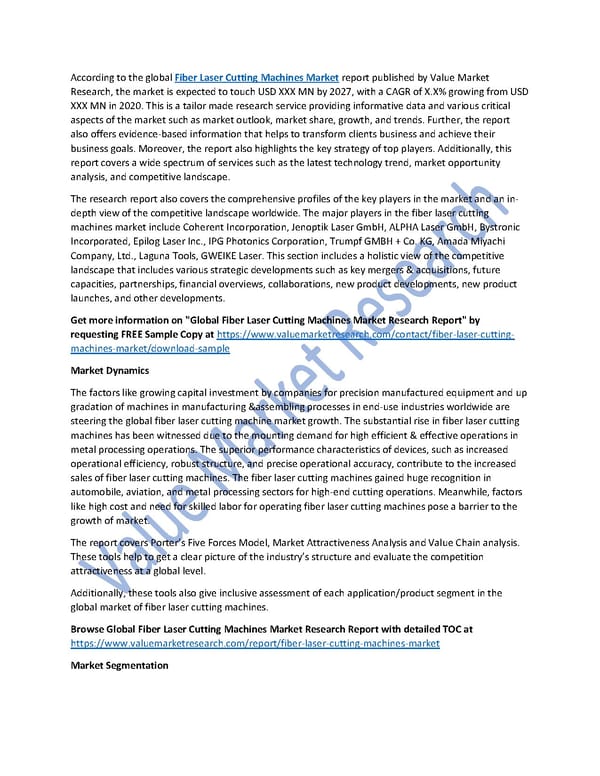 Fiber Laser Cutting Machines Market Size, Analysis and Forecast to 2027 - Page 1