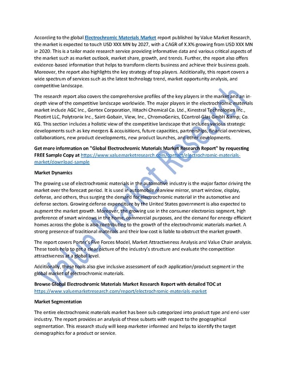 Electrochromic Materials Market Size, Analysis Report and Forecast to 2027 - Page 1