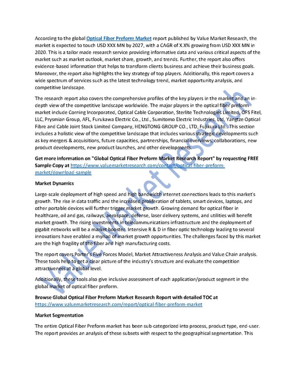 Optical Fiber Preform Market Size, Trends & Global Outlook Report to 2027 - Page 1