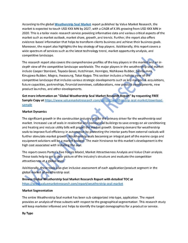 Weatherstrip Seal Market Size, Top Players & Forecast Report to 2027 - Page 1