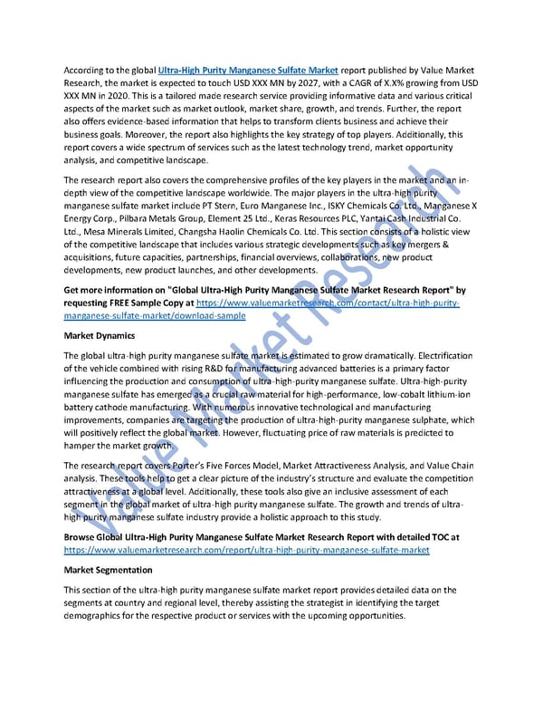 Ultra-High Purity Manganese Sulfate Market Size, Trends & Global Outlook Report to 2027 - Page 1