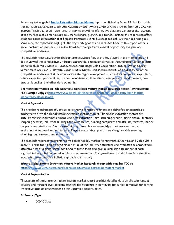 Smoke Extraction Motors Market Size, Analysis and Forecast to 2027 - Page 1