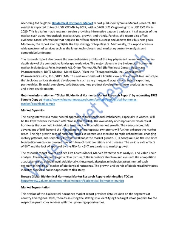 Bioidentical Hormones Market Size, Industry Outlook and Forecast to 2027 - Page 1