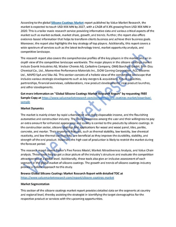 Silicone Coatings Market Size, Analysis and Forecast to 2027 - Page 1