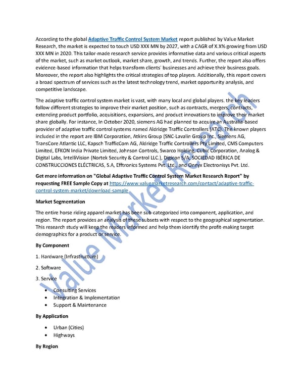 Adaptive Traffic Control System Market Size, Trends & Global Outlook Report to 2027 - Page 1