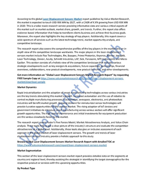 Laser Displacement Sensors Market Size, Share, Global Forecast to 2027 - Page 1