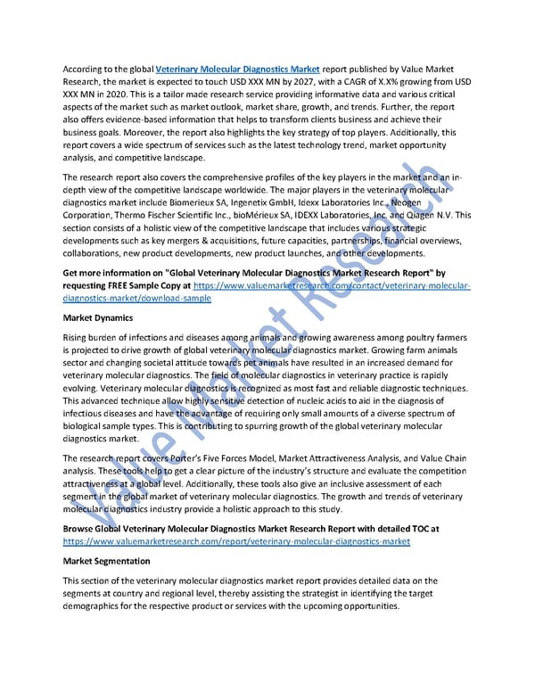 Veterinary Molecular Diagnostics Market Size, Key Players & Global Forecast Report to 2027 - Page 1