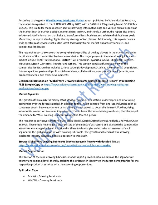 Wire Drawing Lubricants Market Size, Trends & Global Outlook Report to 2027 - Page 1