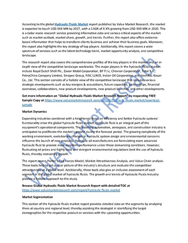 Hydraulic Fluids Market Size, Share, Analysis and Forecast to 2027 - Page 1