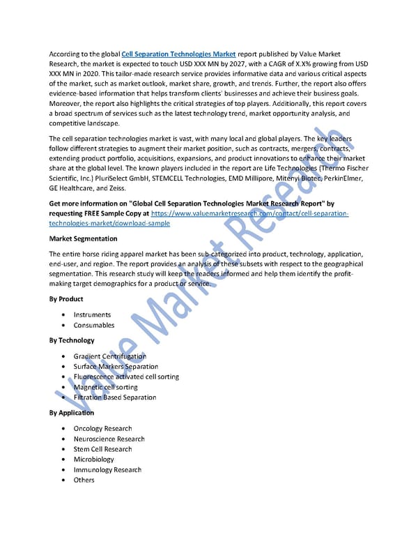 Cell Separation Technologies Market Size, Key Players, Global Forecast to 2027 - Page 1