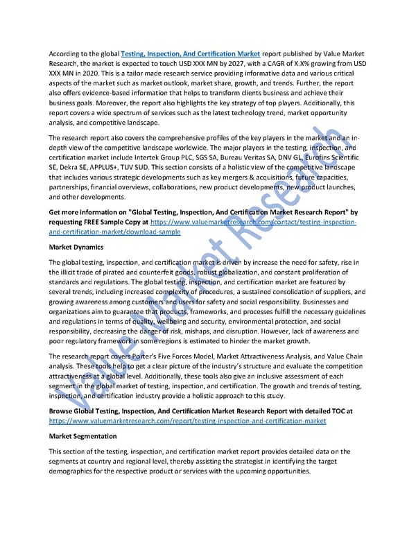 Testing, Inspection, And Certification Market Size, Trends & Global Outlook Report to 2027 - Page 1