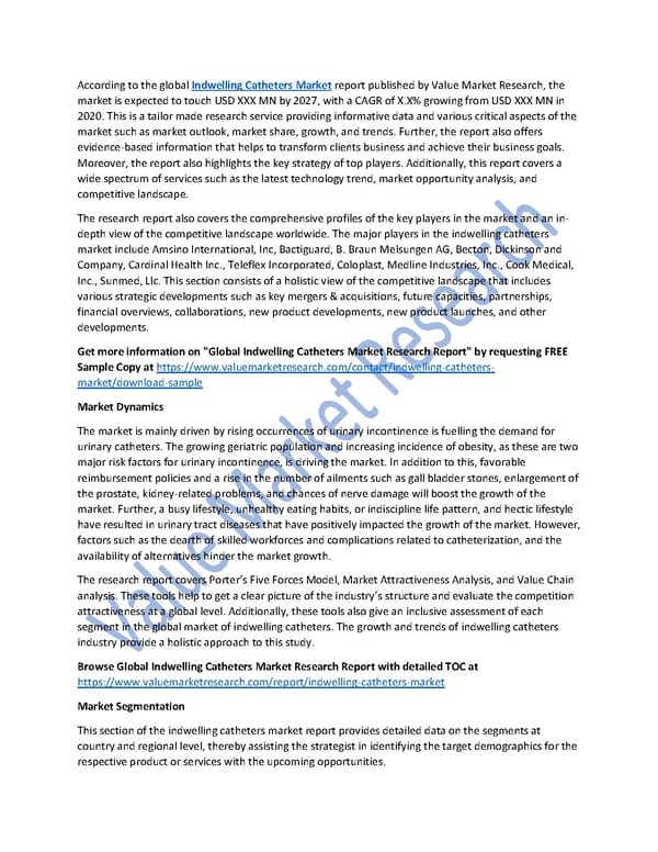 Indwelling Catheters Market Size, Industry Outlook and Forecast to 2027 - Page 1