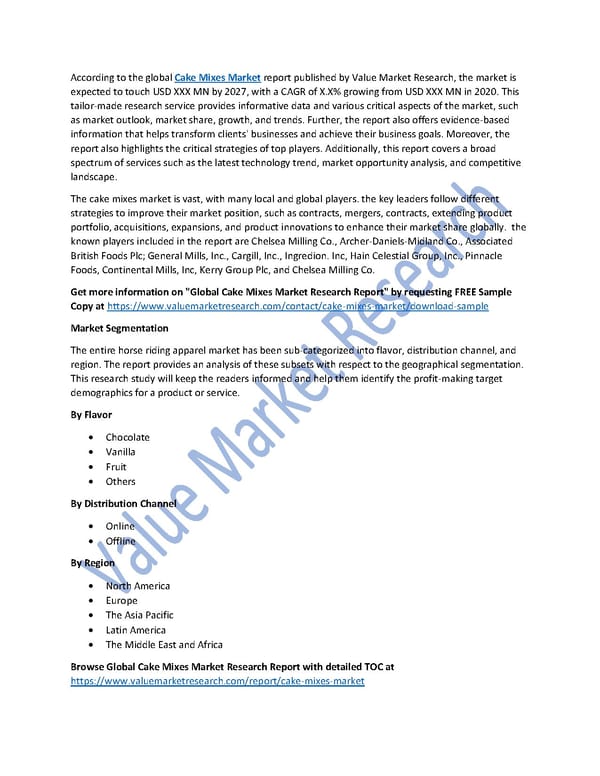 Cake Mixes Market Size, Industry Outlook and Forecast to 2027 - Page 1