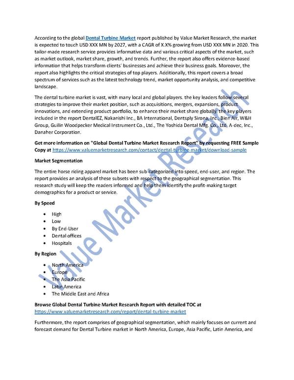 Dental Turbine Market Size, Share, Analysis and Forecast to 2027 - Page 1