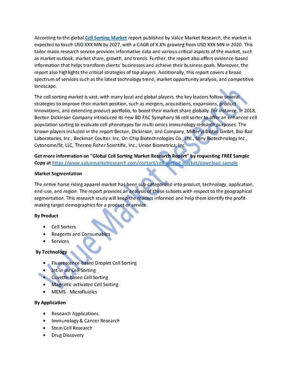 Cell Sorting Market Size, Industry Outlook and Forecast to 2027 - Page 1