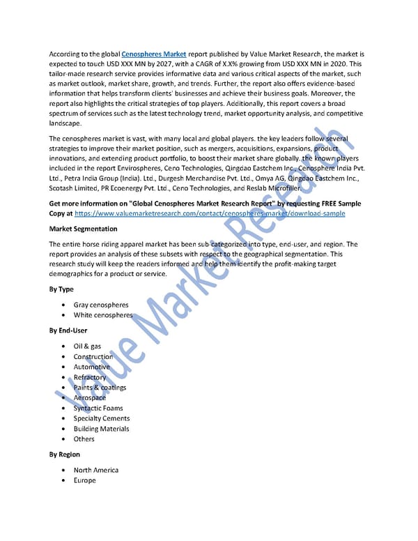 Cenospheres Market Size, Share, Analysis and Forecast to 2027 - Page 1