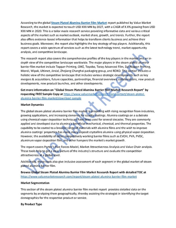 Steam Plated Alumina Barrier Film Market Size, Key Players, Global Forecast to 2027 - Page 1