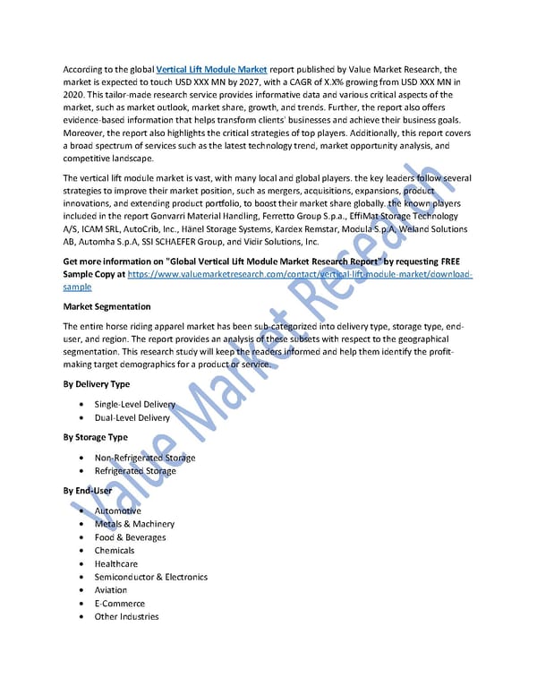 Vertical Lift Module Market Size, Share, Analysis and Forecast to 2027 - Page 1