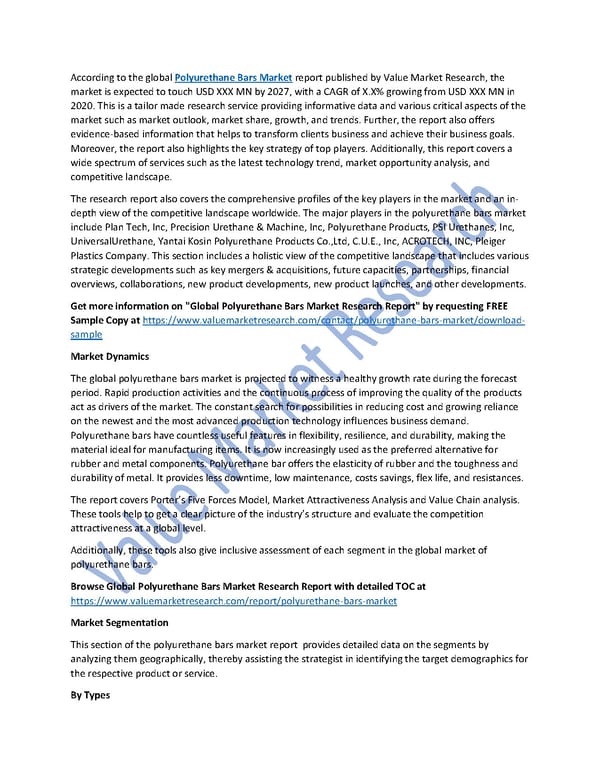 Polyurethane Bars Market Size, Trends & Global Outlook, 2020-2027 - Page 1