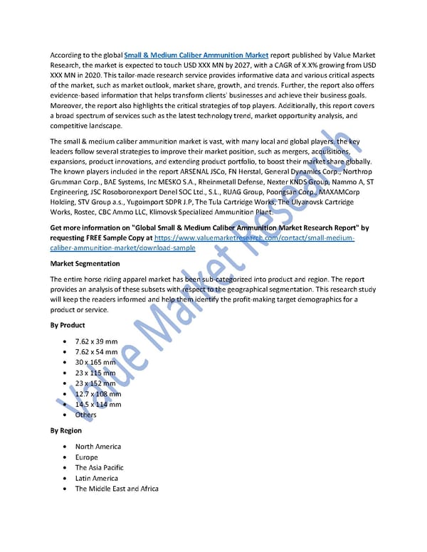 Small & Medium Caliber Ammunition Market Size, Industry Outlook and Forecast to 2027 - Page 1