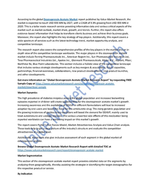 Desmopressin Acetate Market Size, Analysis and Forecast to 2027 - Page 1