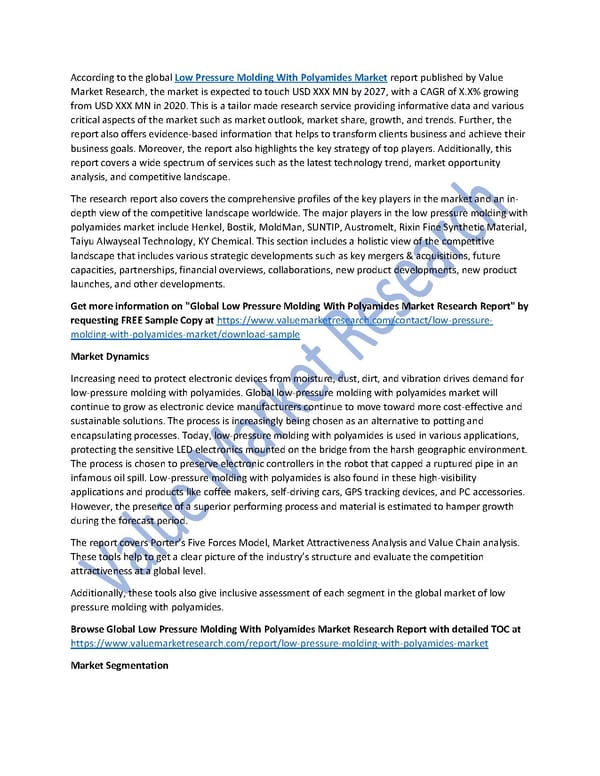 Low Pressure Molding With Polyamides Market Size, Share, Global Forecast to 2027 - Page 1